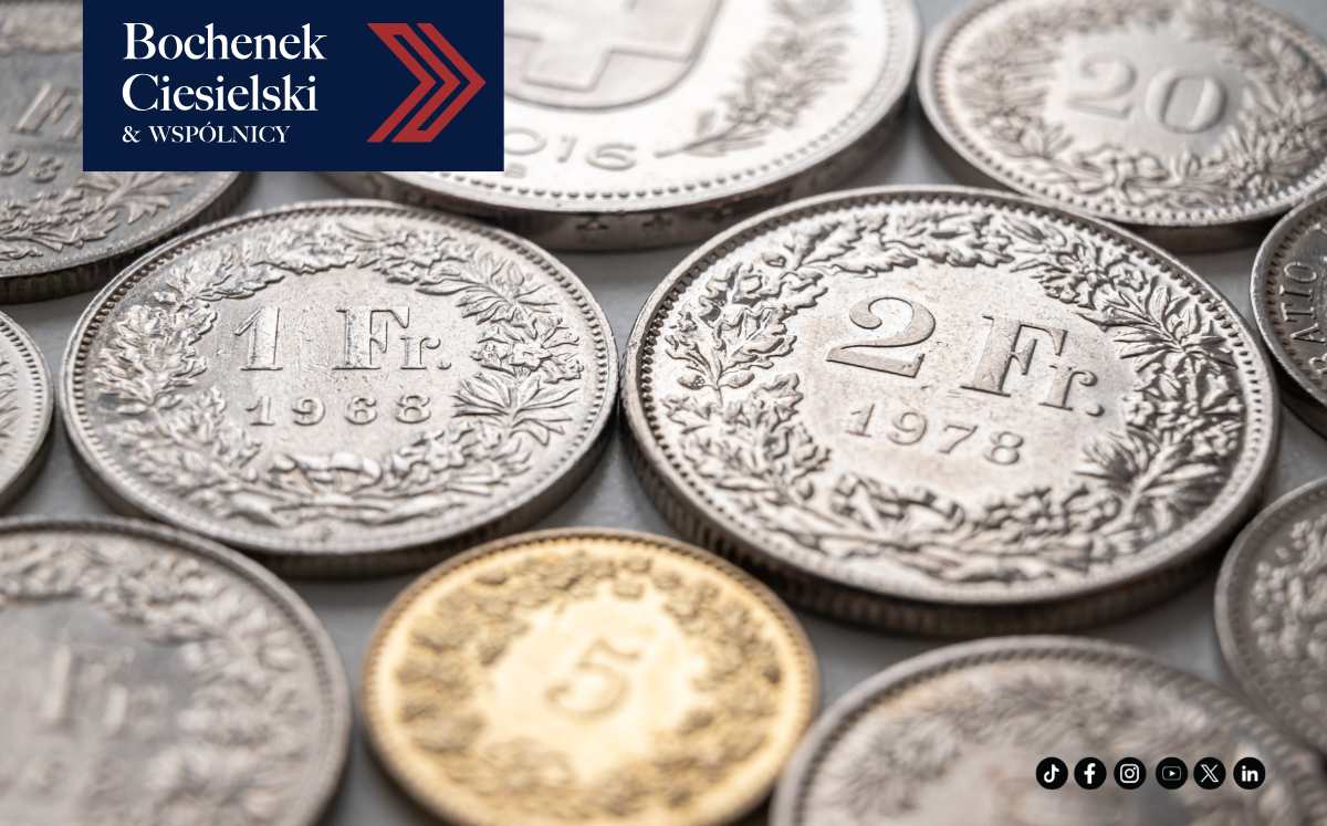 Zbliżenie na szwajcarskie monety frankowe – 1 i 2 franki – symbolizujące kredyty walutowe we frankach szwajcarskich.