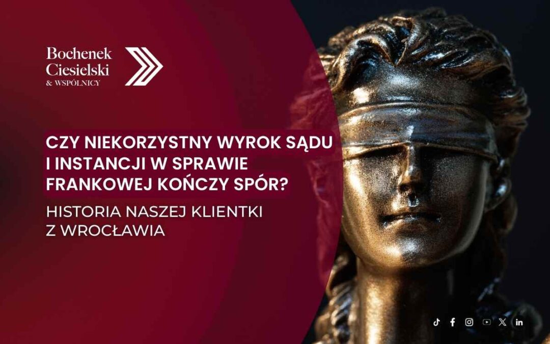 Statua Temidy symbolizująca wymiar sprawiedliwości – grafika dotycząca niekorzystnego wyroku sądu I instancji w sprawie frankowej.